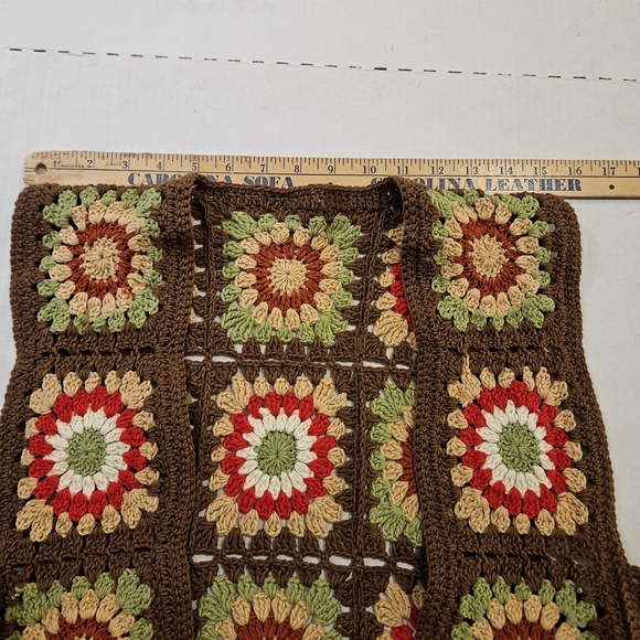 Crochet Granny Square Vest Brown Multi Color Floral Boho Design OS - Picture 7 of 9
